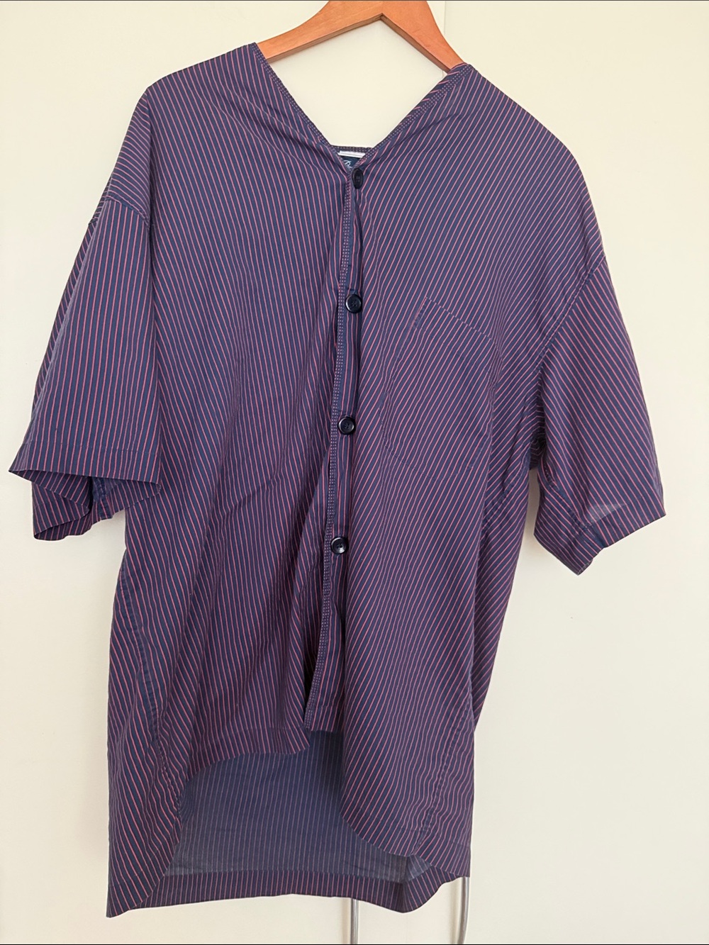 Vintage Bonsoir of England Cotton Poplin Striped Sleep Shirt Navy Red L/XL